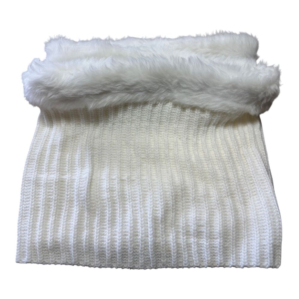 New York & Company Knit Faux Fur Scarf Infinity Neck Warmer White Soft